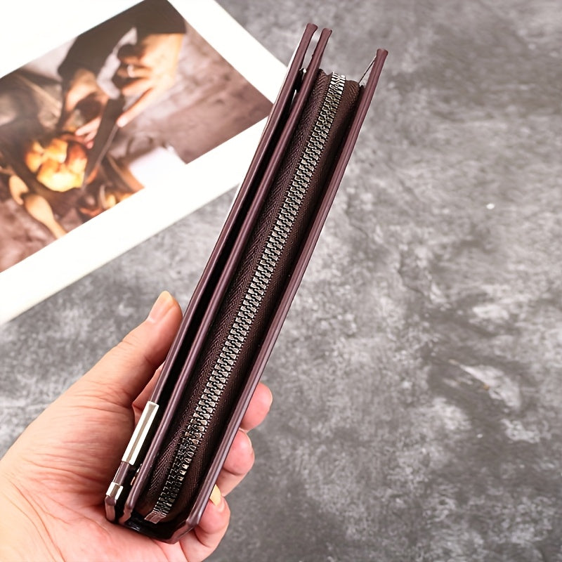 Black RFID Blocking Zipper Bifold Wallet for Men and Women with Card Slots and Detachable Pouch