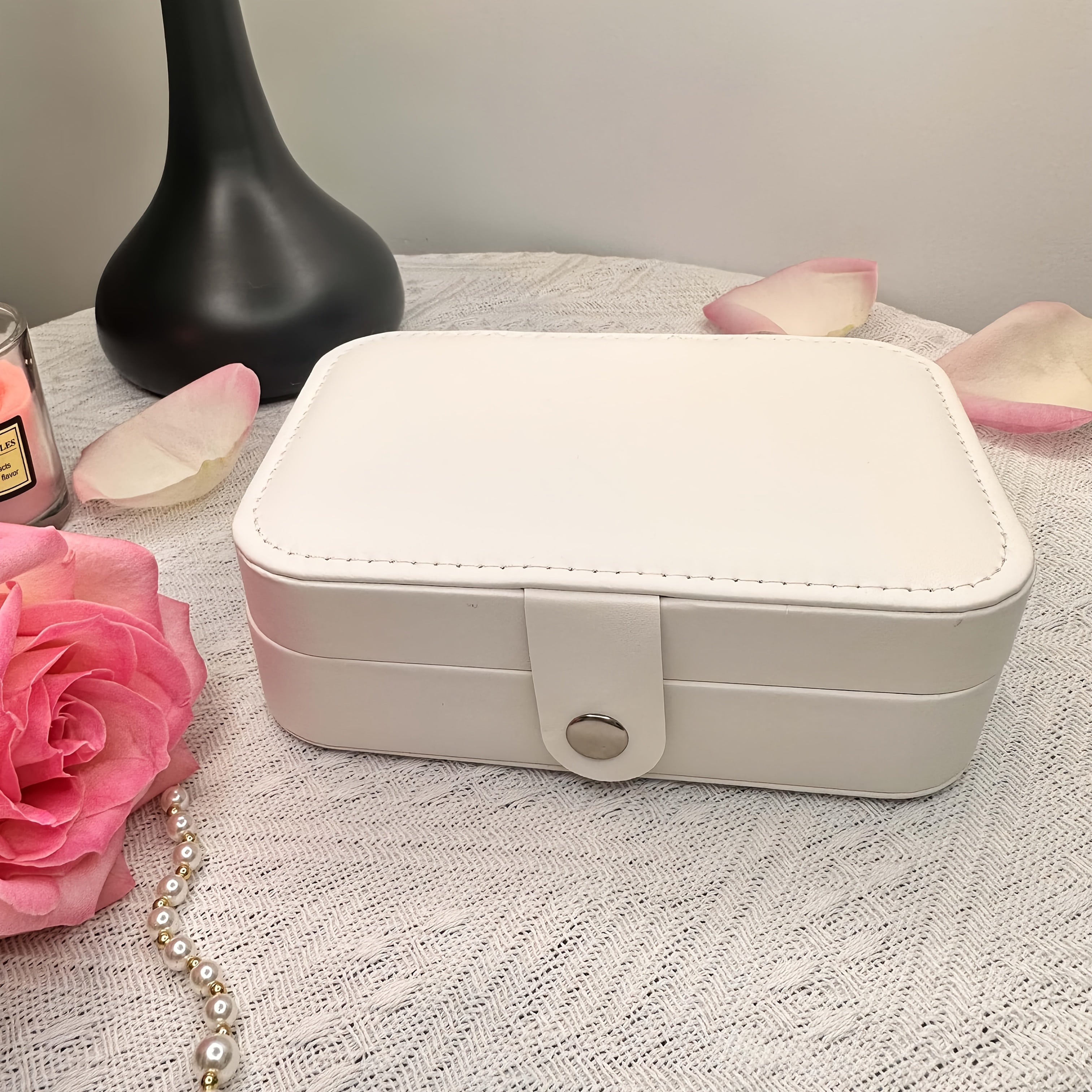 Faux Leather Jewelry Organizer Box with Double Layer and Zipper for Earrings Necklaces Rings