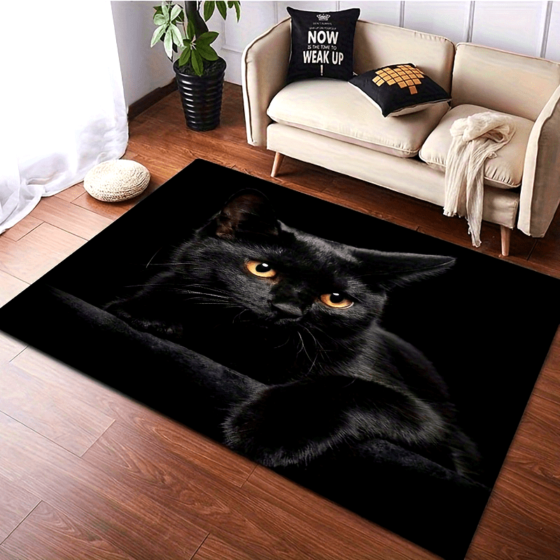 Black Cat Print Area Rug Non-Slip Washable Floor Mat for Entryway Living Room