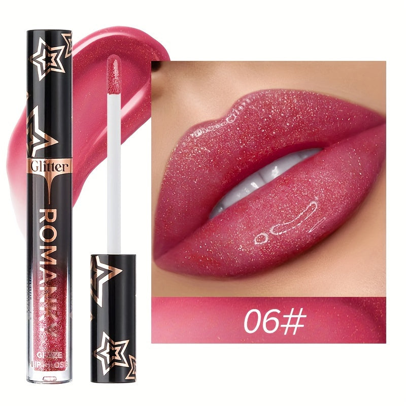 Women Pearlescent Liquid Lip Gloss Long-Lasting Shine Colors Orange Pink Red