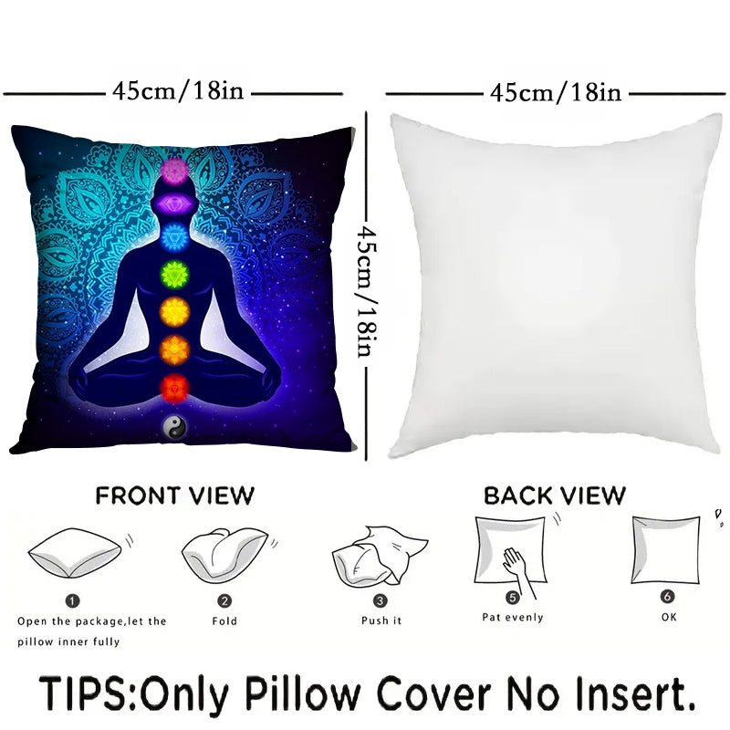 Two-Pack Yoga Meditation Chakra Art Throw Pillow Covers 45.72cm Square Polyester Washable Fade-Resistant