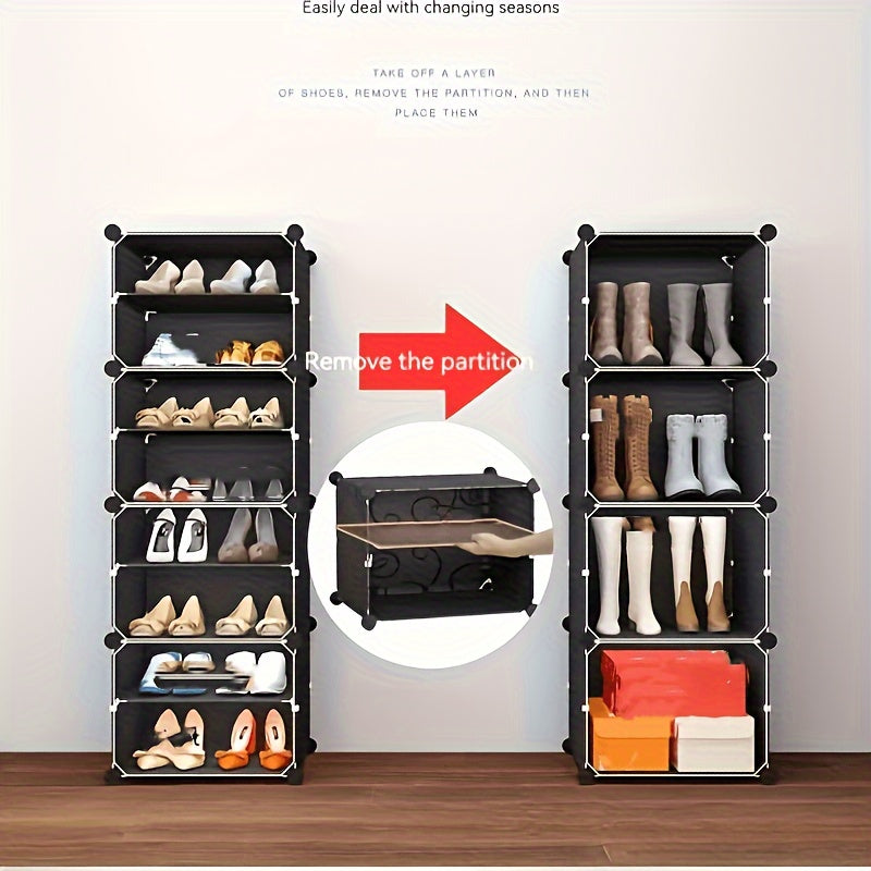 8-qavatli poyabzal saqlash tashkilotchisi, chang o'tkazmaydigan qopqoq bilan, yotoqxona yoki kirish joyi uchun shaffof dizayn