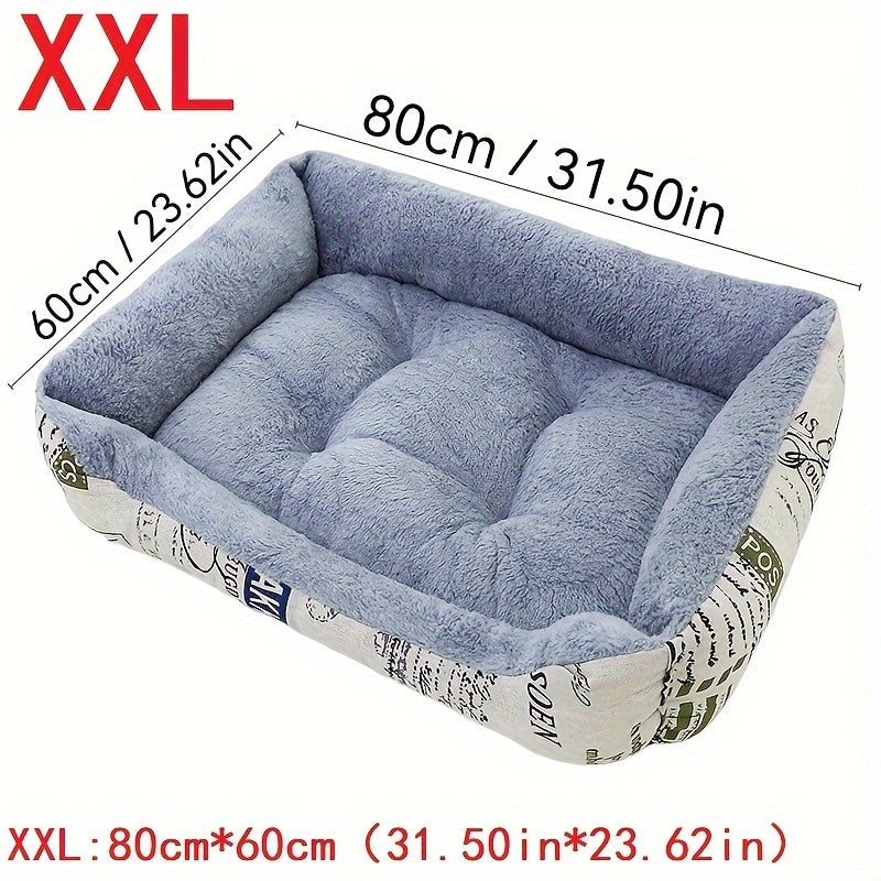 Light Blue Dog Bed with Newspaper Print Border for Small to Large Dogs All-Season Warmth and Comfort