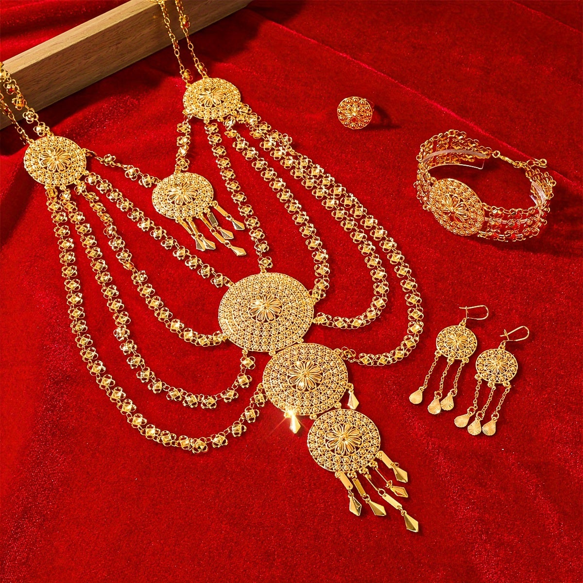 Ayollar va qizlar uchun oltin misdan tayyorlangan Sharqona ta'sirlangan zargarlik buyumlari to'plamlari