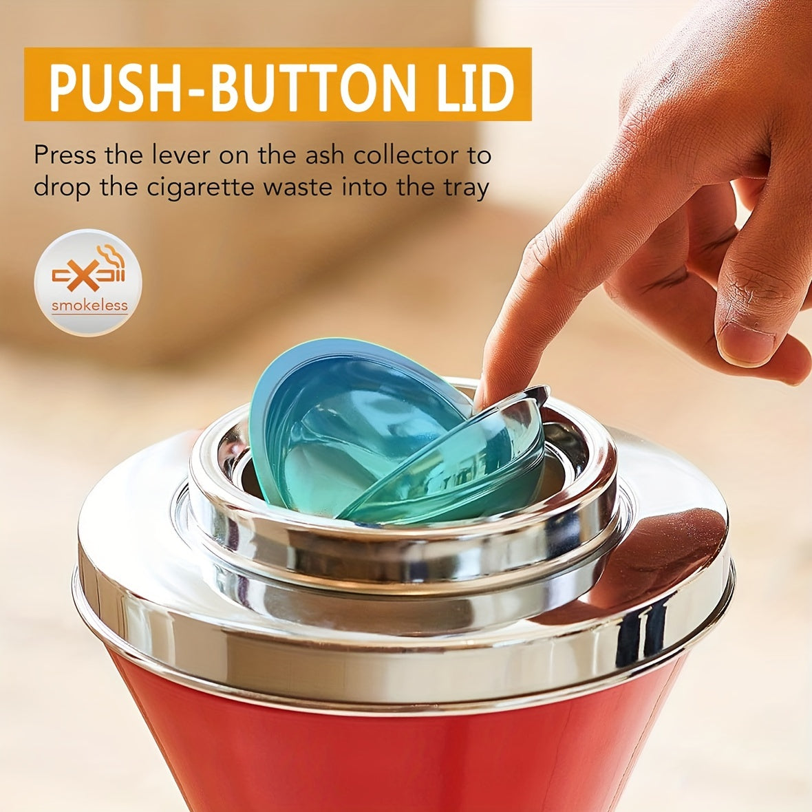 Floor Standing Ashtray with Lid Modern Windproof Black White Red Chrome