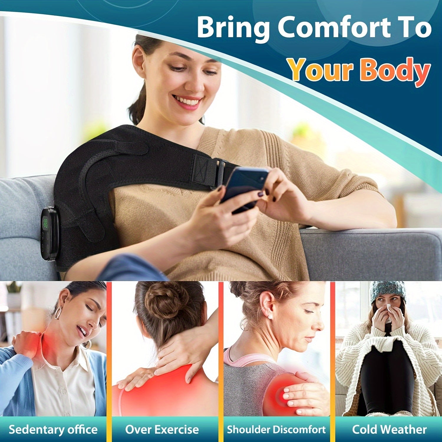 Wireless USB Heated Shoulder Massager with Vibrating Knee and Elbow Pads