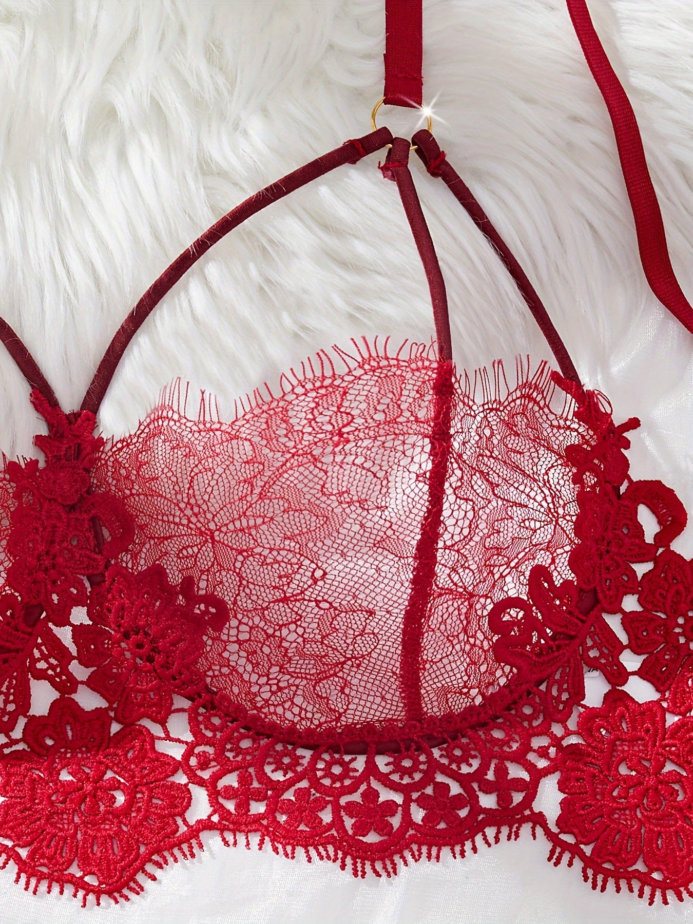 Women's Lingerie Set Satin Lace Pink Size Small