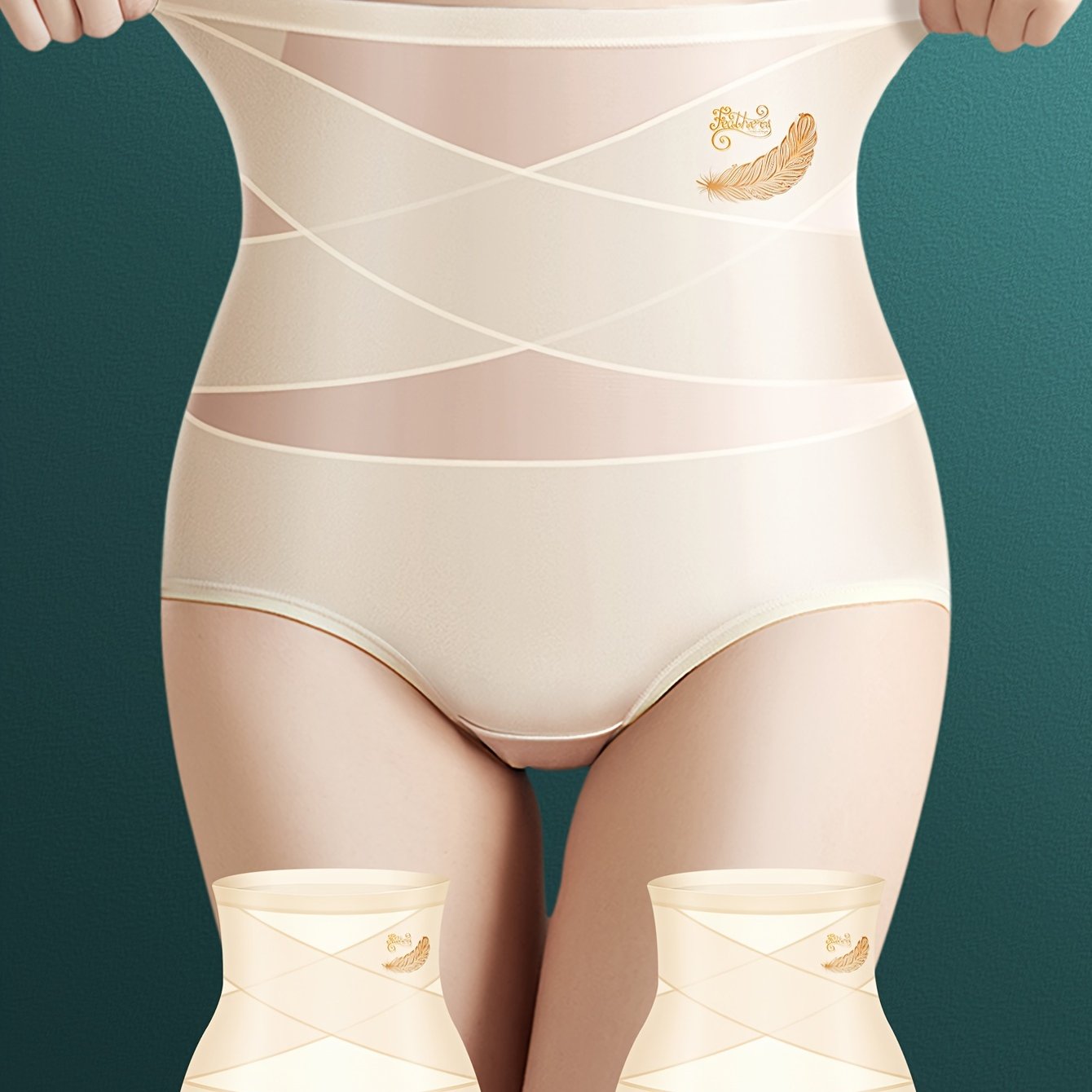 Women High Waist Tummy Control Shapewear Panties Solid Color Briefs Set