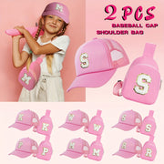 Girls Alphabet-Themed 2-Piece Baseball Cap and Bag Set Polyester Breathable Fitted for Ages 3-14