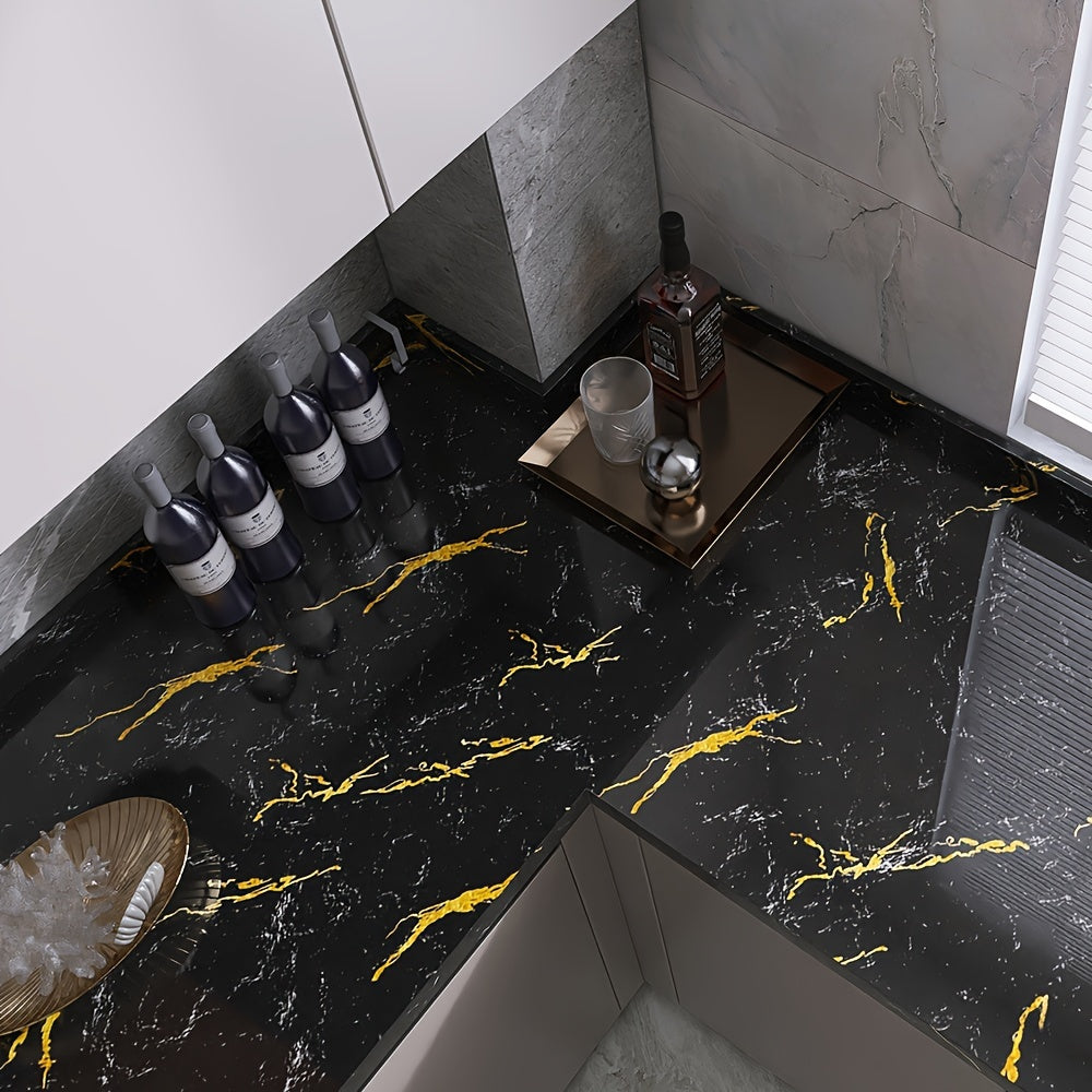 Black and Gold Marble Vinyl Wall Sticker Self-Adhesive Waterproof Glitter Mural