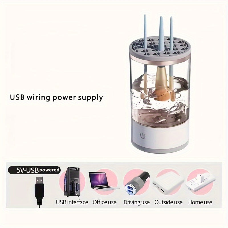 Electric Makeup Brush Cleaner with USB Dust-Proof Dryer and Rubber Cleaning for All Brush Sizes