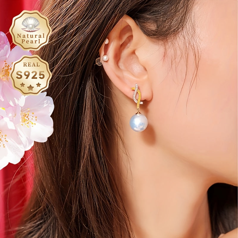 MUFAN Elegant Luxury Dangle Earrings, 12-13mm tabiiy shirin suv marvaridlari bilan 1 juft S925 kumush bilakuzuklar, sovg'a qutisi bilan birga, har kuni kiyish va maxsus tadbirlar uchun mukammal.