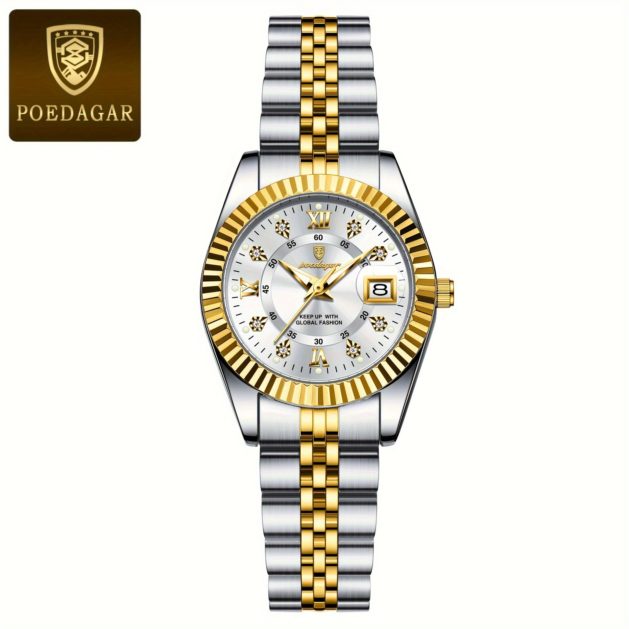 Women's Quartz Wrist Watch with Luminous Dial Stainless Steel Band Water Resistant Business Style