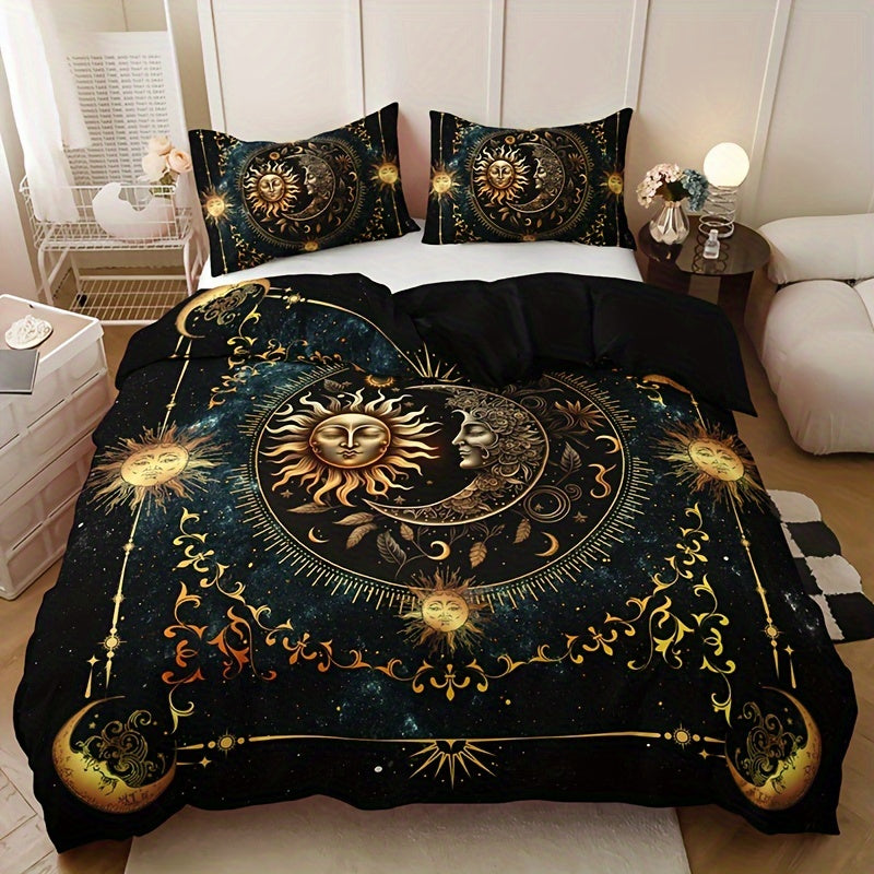 Celestial Sun and Moon Duvet Cover Set 100% Polyester Digital Print All-Season