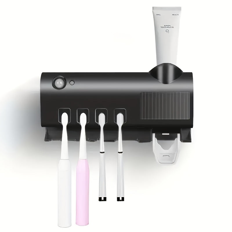 UV Toothbrush Holder with Toothpaste Dispenser and 3-in-1 Storage Wall Mount USB Rechargeable Bathroom Organizer