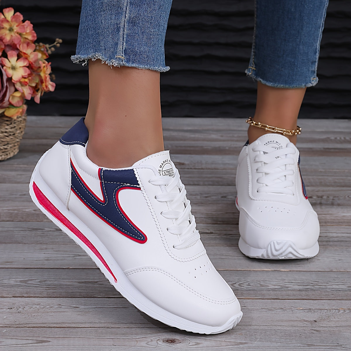 Women's Colorblock Sneakers with Soft Platform Sole Lace-Up Casual Walking