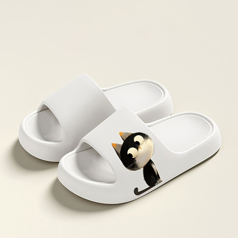 Women's Cat Slip-On Slippers EVA Indoor Outdoor House Shoes Black
