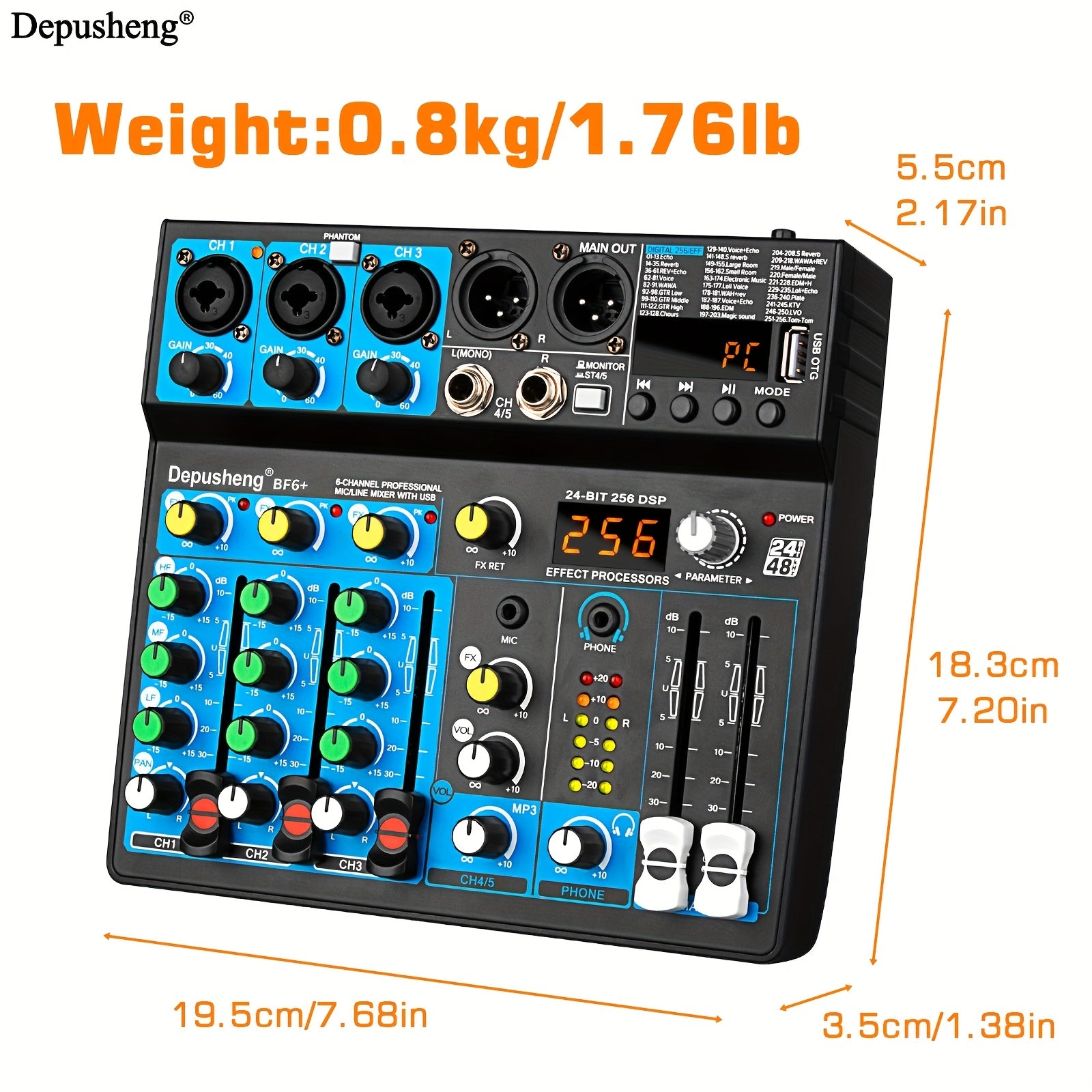 6 Channel DJ Mixer with USB MP3 Input for Podcasts Studio Recordings Gaming and Ambient Sound