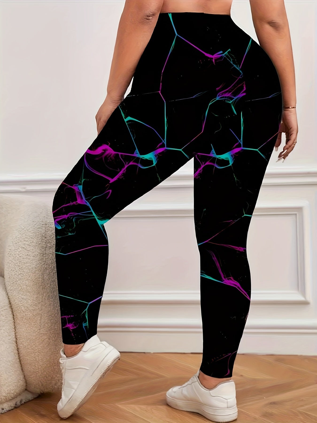 Leggings de talla grande con estampado floral y cintura alta para mujer poliéster casual para todas las estaciones