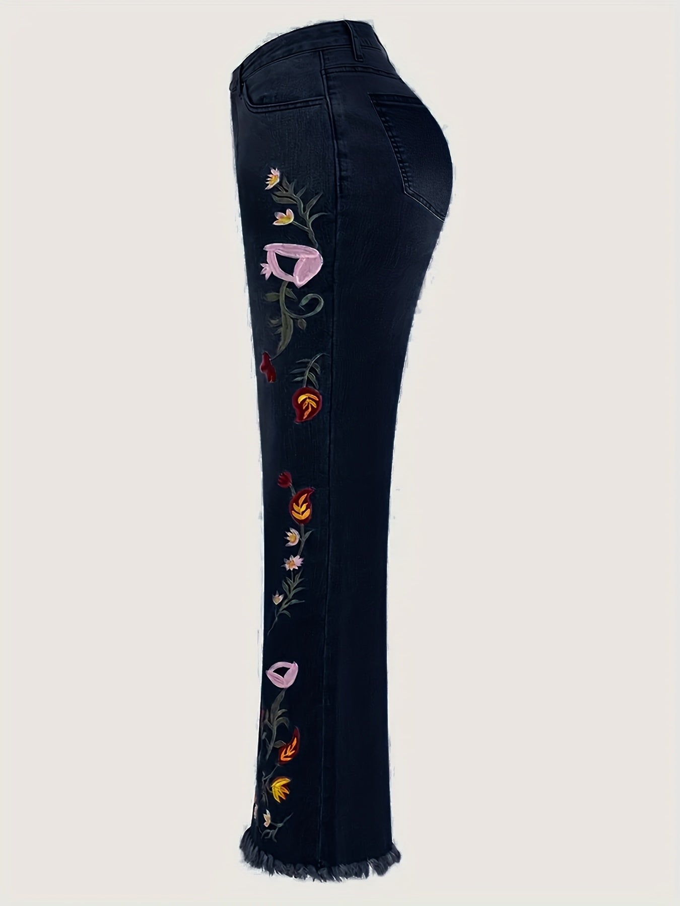 Jeans de campana de talla grande con bordado floral y pantalones vaqueros con control de abdomen