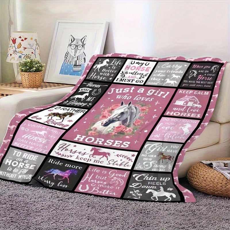 Horse-Inspired Flannel Throw Blanket for Girls All-Season Hypoallergenic Digital Print