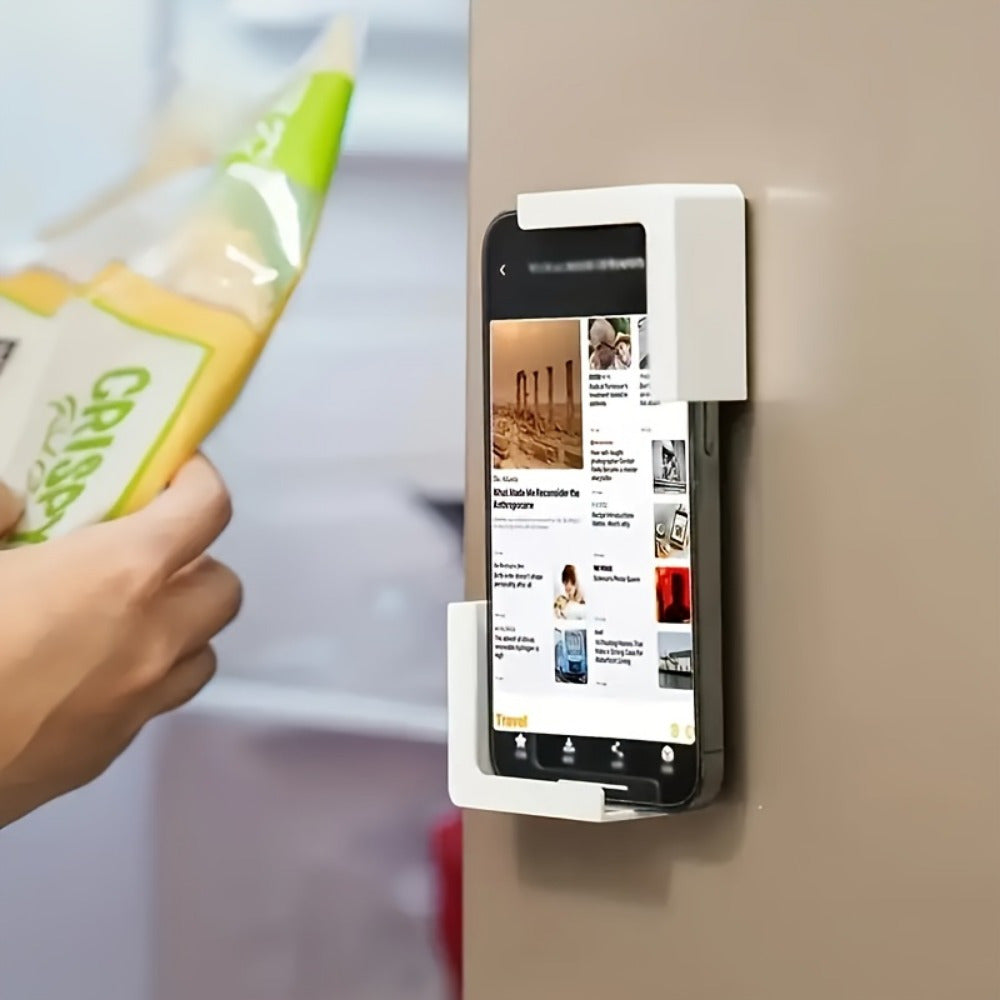 2 ta zamonaviy plastik telefon va planshet ushlagichlar to'plami devorga o'rnatish uchun, muzlatgichda saqlash uchun ko'p funksiyali tashkilotchilar, elektrsiz tur.