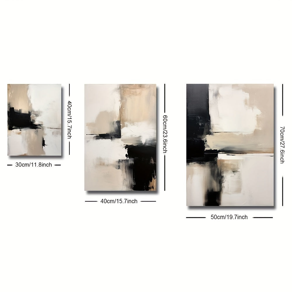 Set of 3 Modern Abstract Canvas Wall Art Prints Black Beige Minimalist Home Decor for Living Room Bedroom Office