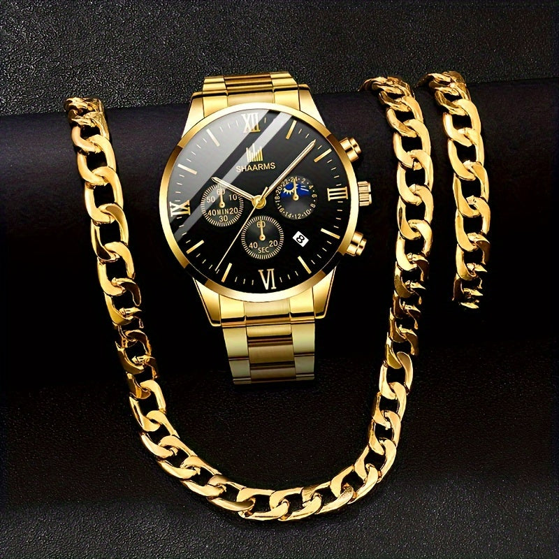 Men's Stainless Steel Quartz Watches with Calendar, Casual and Sport Styles