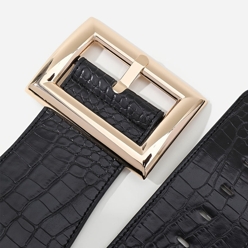 Trendy Women's Coat Girdle with Embossed PU Waistband and Gold Buckle