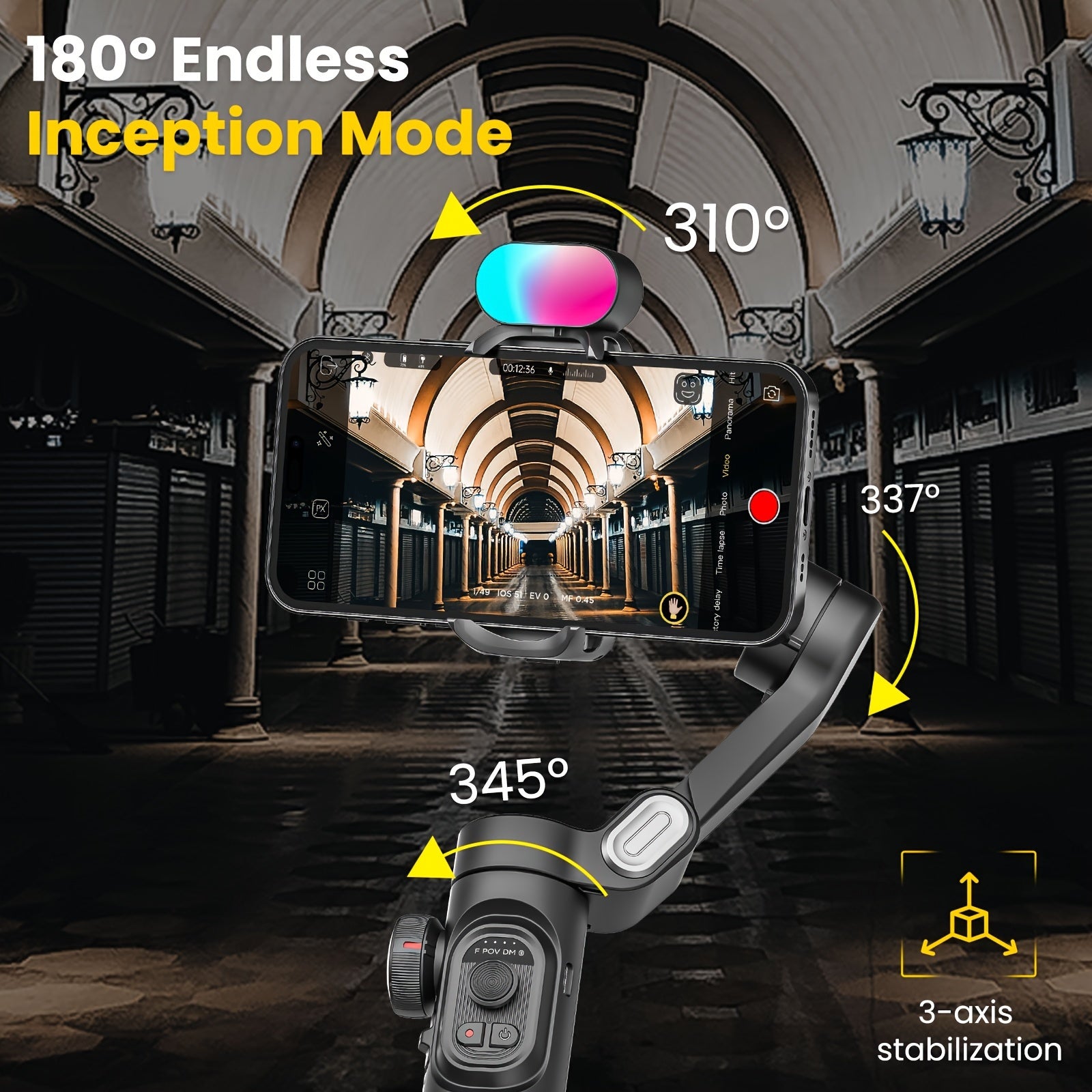3-Axis Phone Gimbal Kit with RGB Fill Light Extension Rod Tripod and Carrying Case