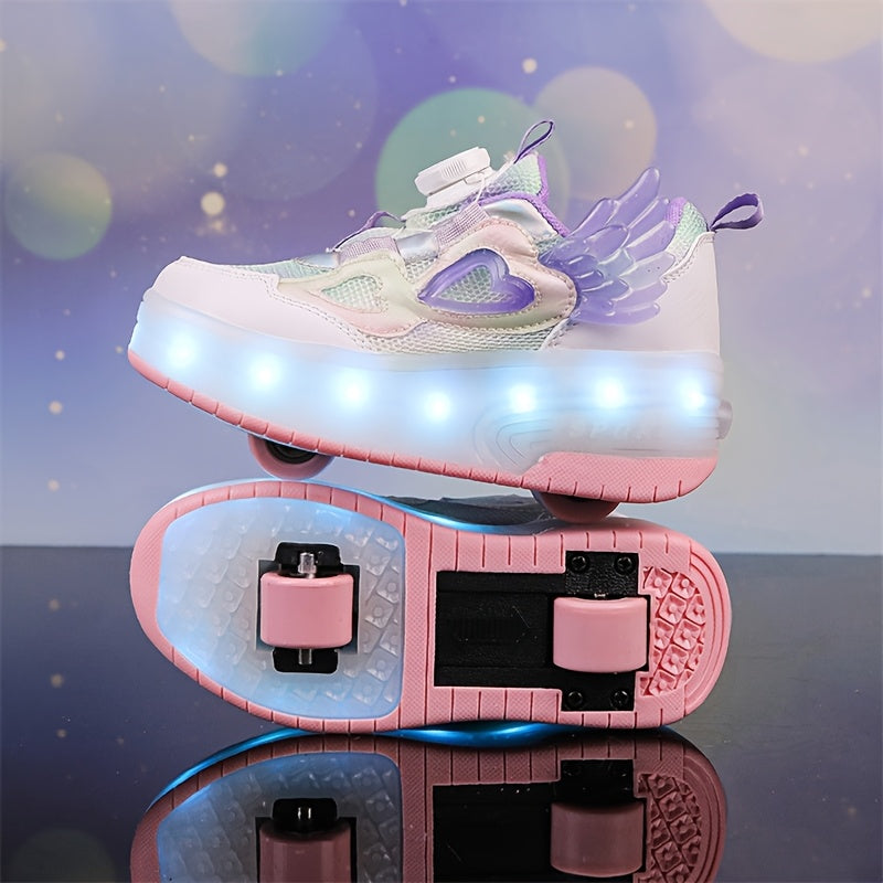 Girls LED Light-Up Roller Skates for Outdoor Sports USB Rechargeable Colorful Lights Durable Design