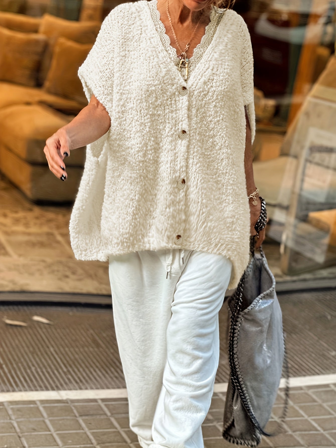 Plus-Size Women's Fleece-Lined Cardigan Sweater Oversized Cozy Outerwear