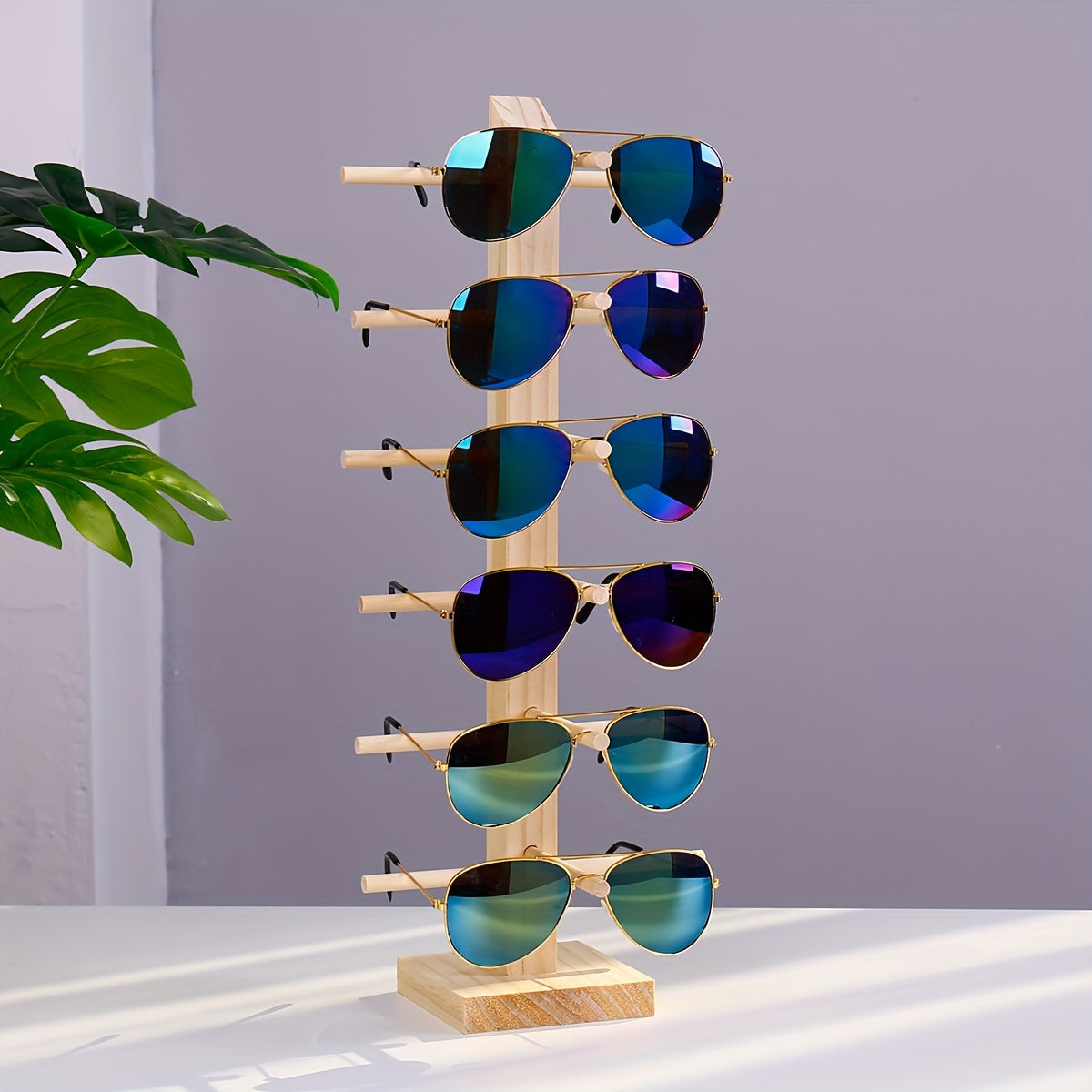 Wooden Eyeglass Display Stand with Removable Storage Rack for Men Women