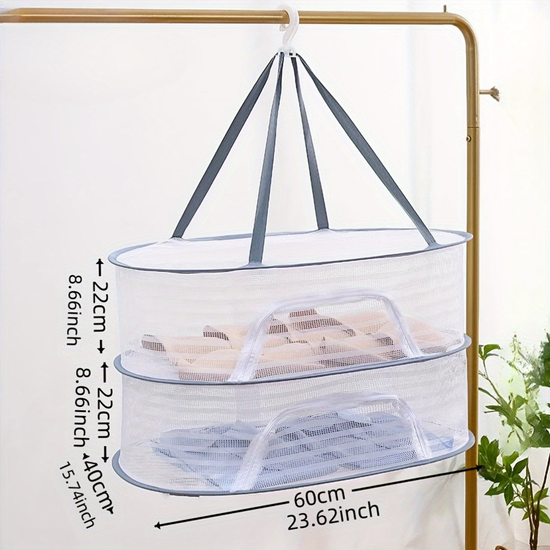 Zipperli Qaytiriladigan Tashqi Quritish Rack - O'simliklar, Mevalar, Sabzavotlar, Baliq va Kiyimlar uchun - 1-3 Qavatli Osish uchun Ko'p Maqsadli Tarmoq Qurituvchi