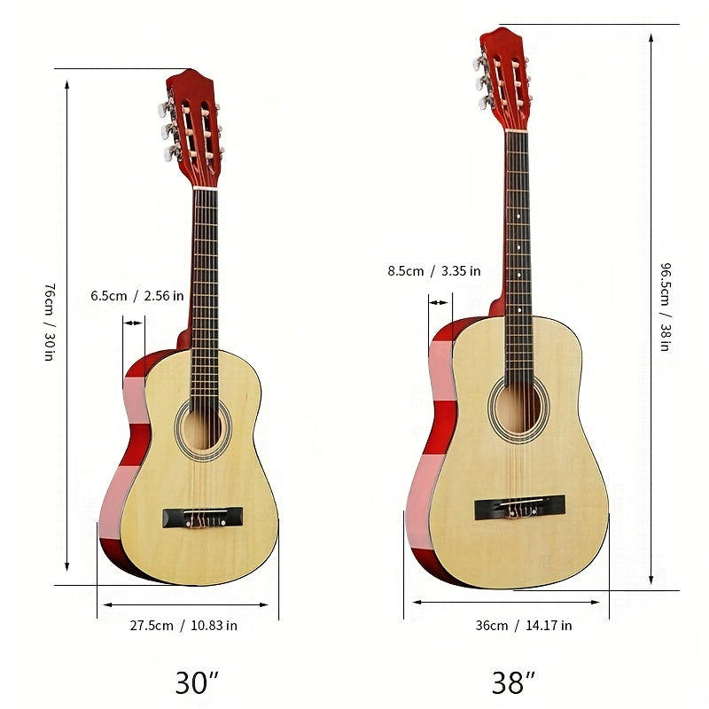30/38 дюймовый классический акустический гитарный комплект для взрослых и подростков, включает медиаторы, сумку, чехол и аксессуары - идеально подходит для начинающих.