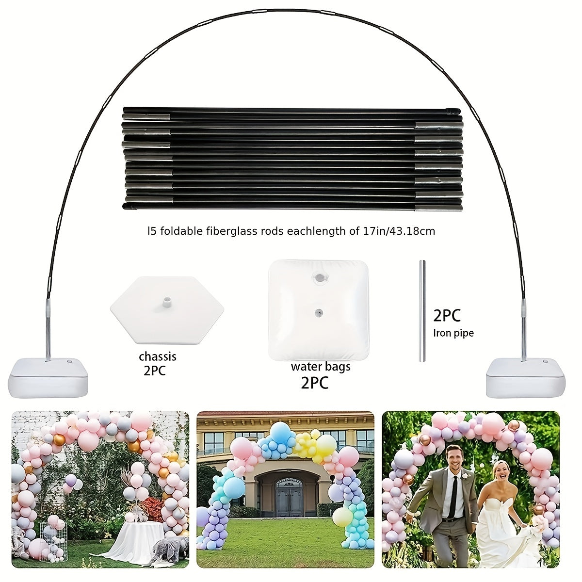 Black Glass Fiber Balloon Arch Kit for Parties and Events