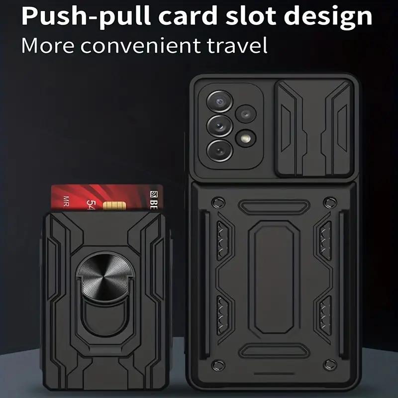Mobile Phone Case with Sliding Camera Cover Card Holder Shockproof for Galaxy S22 Ultra A73