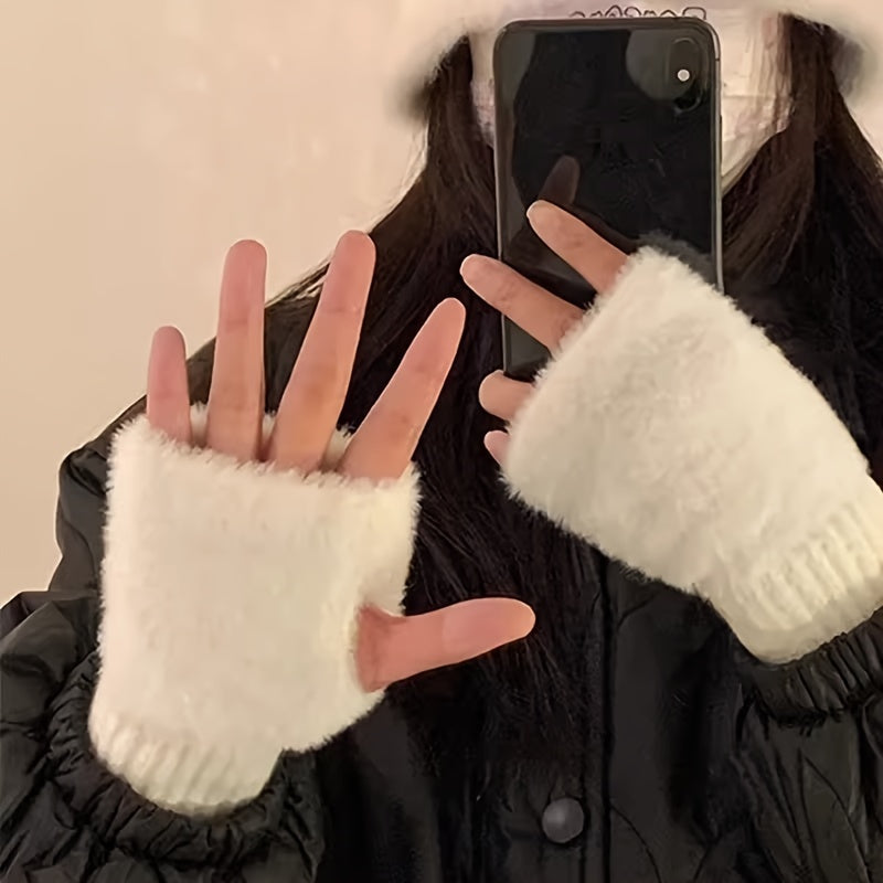 Women Acrylic Fingerless Gloves Cozy Knit Winter Mittens for Office and Casual Wear