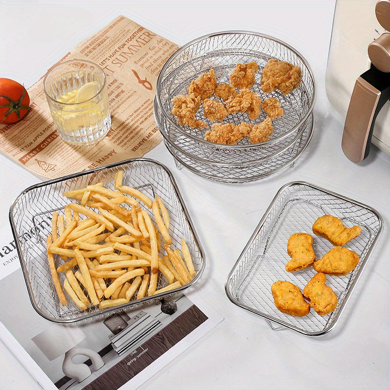 7-Piece Stainless Steel Air Fryer Accessories Set with Stackable Rack and Heightening Pad