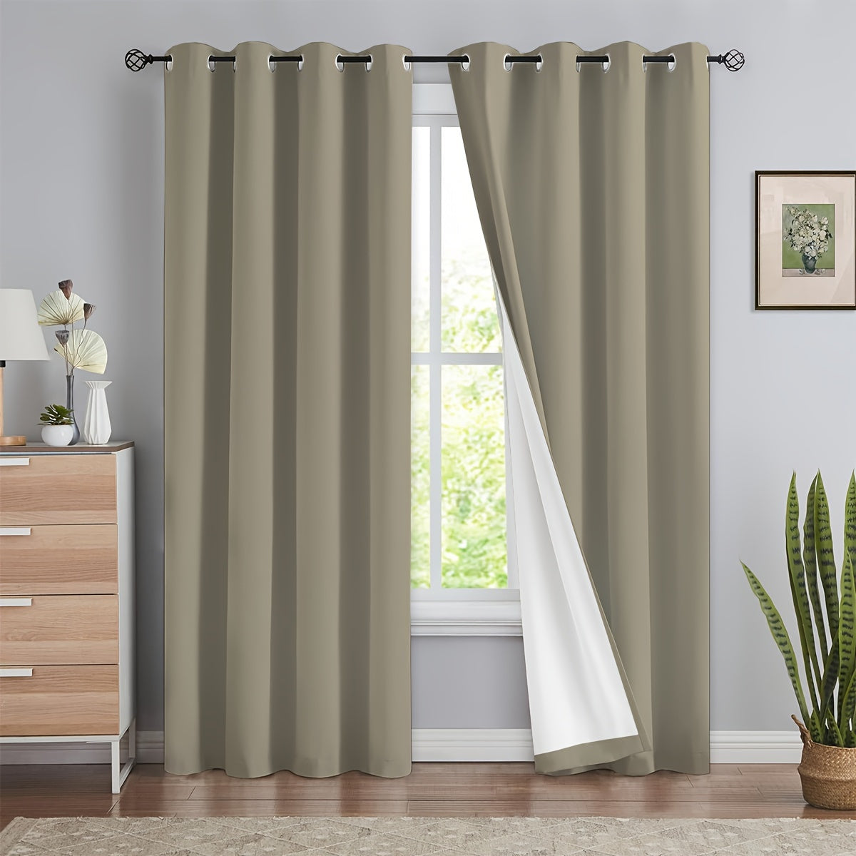 Blackout Curtains 54x84 Inches Off-White Grommet Full Blackout with White Lining