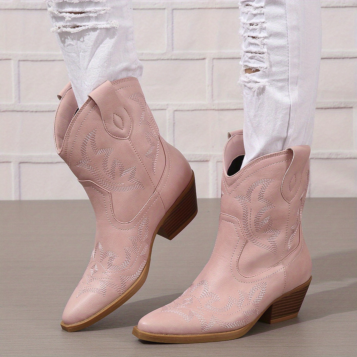 Women's Turquoise Ankle Boots Faux Cover Pointed Toe Block Heel Casual Shoes