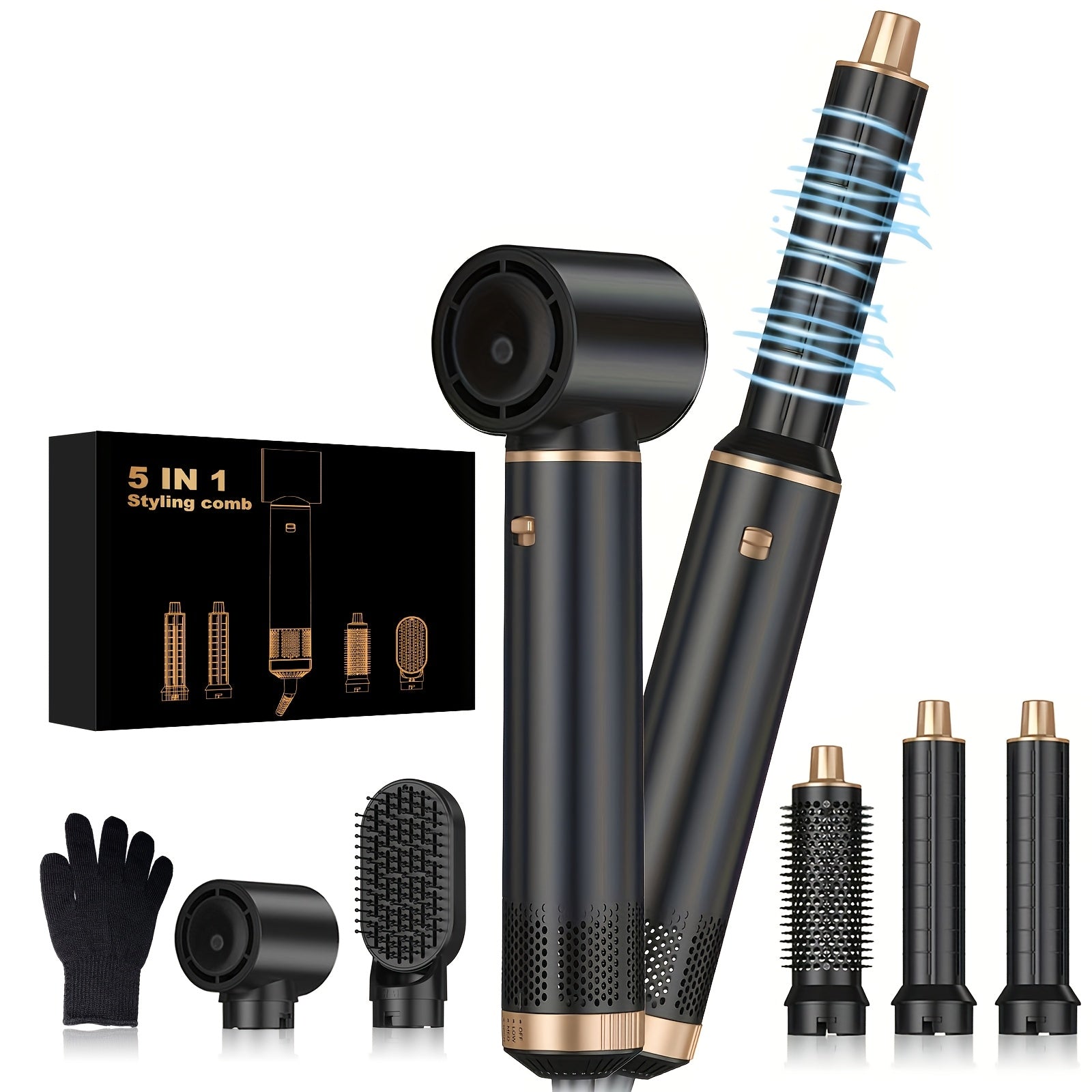 Cepillo secador de pelo 5 en 1 con tecnología iónica para un secado rápido, rizado, volumen y alisado 220-240V enchufe europeo