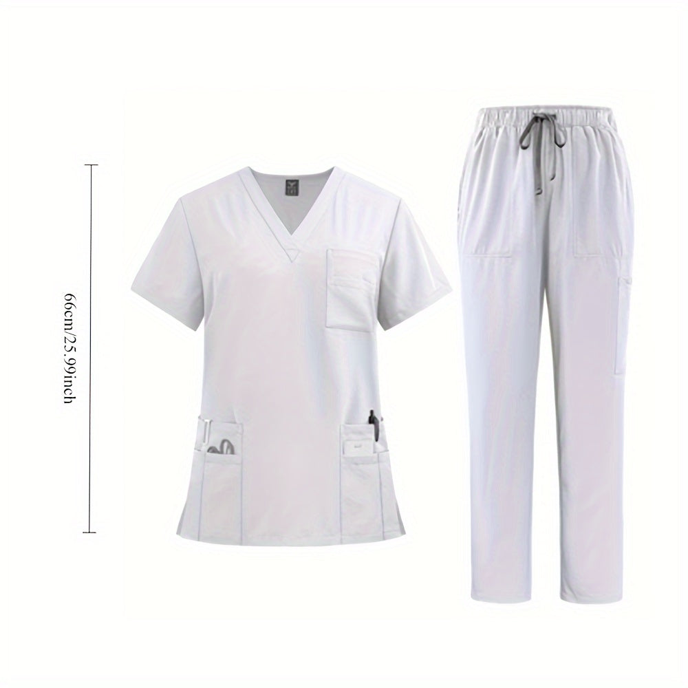 Women's Polyester Fitted Workwear Pants with Patch Pockets for Medical Professionals