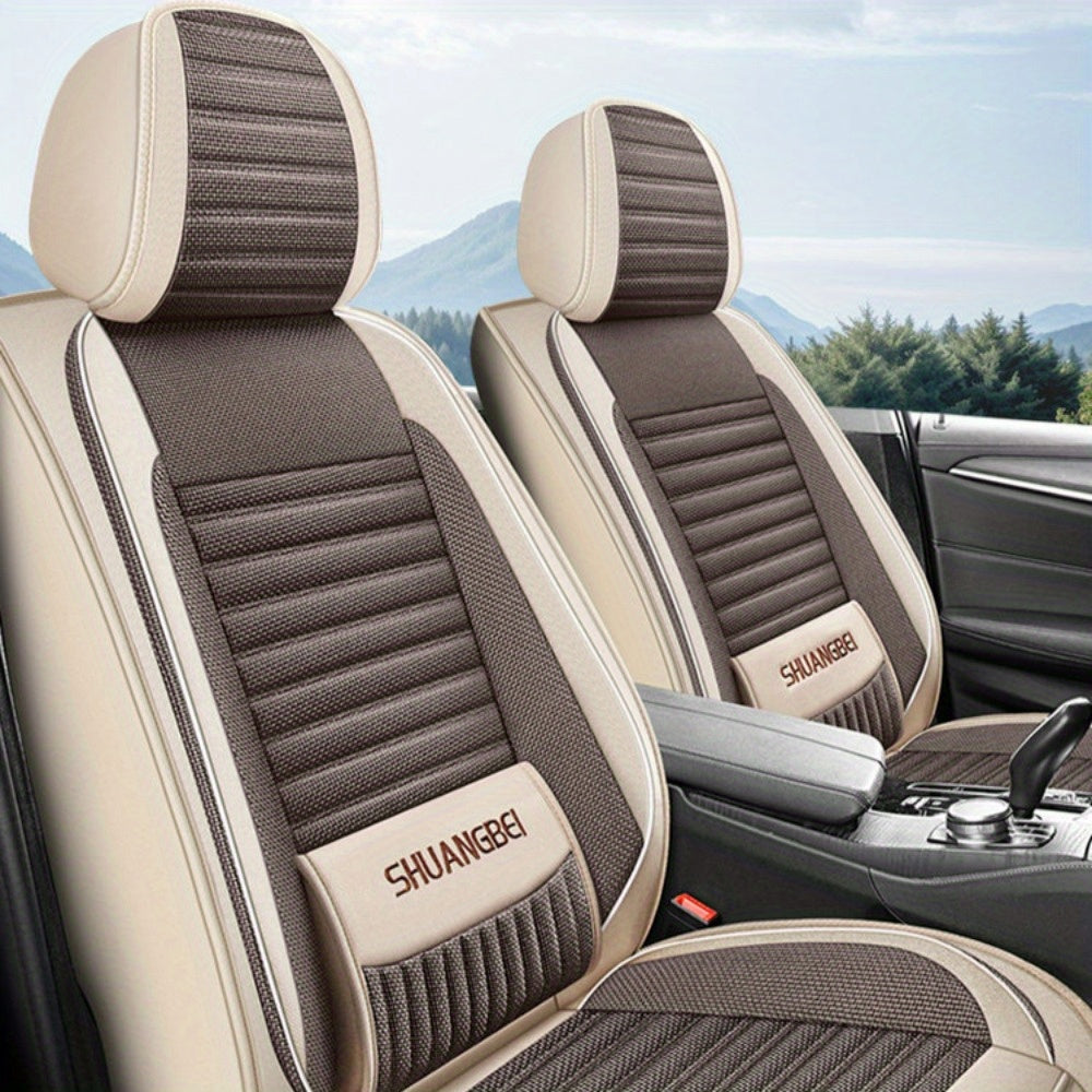 Full-Cover Linen Car Seat Cover Universal Four Seasons Lumbar Support
