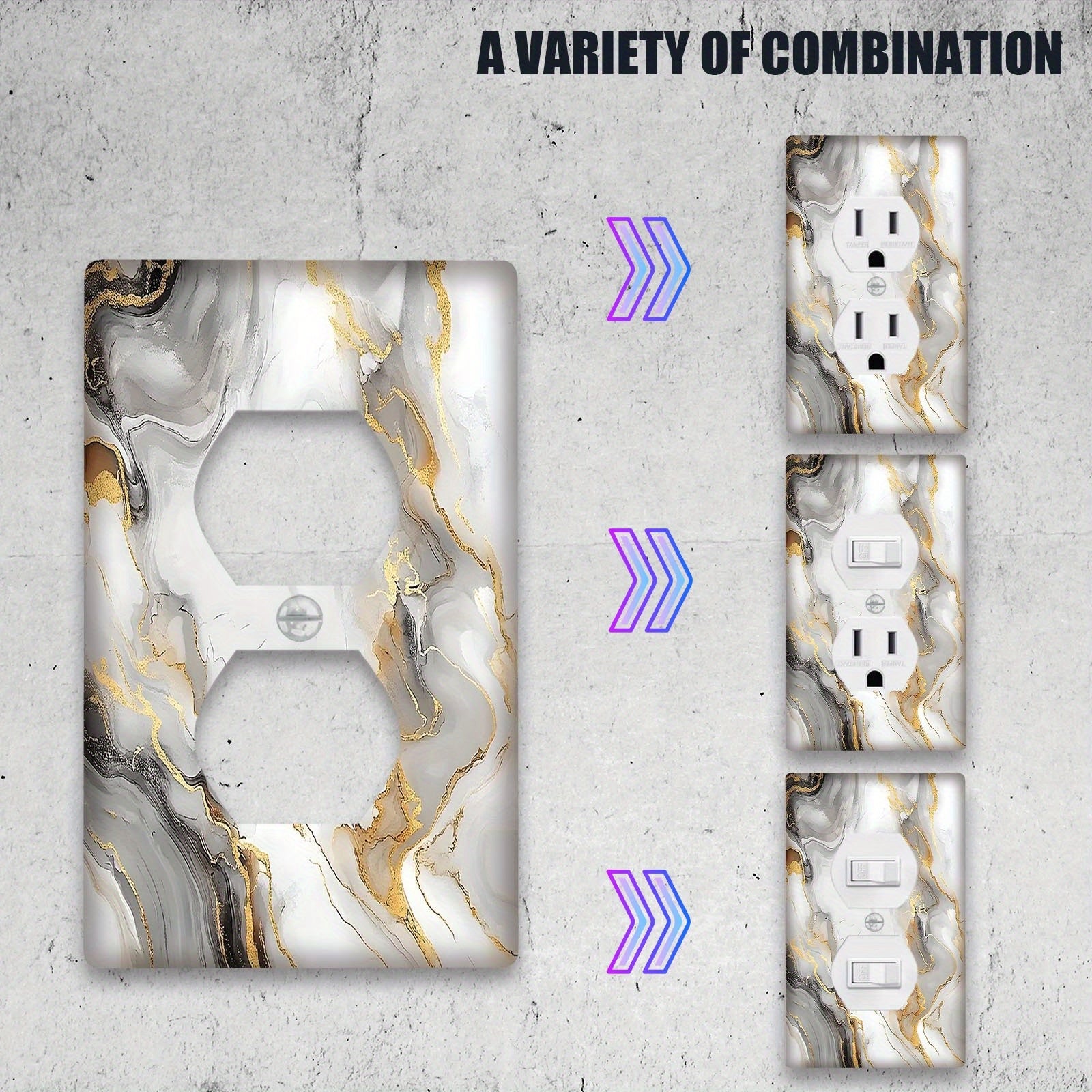 Grey Marbled Decorative Outlet Cover for Bedroom Kitchen Office Home Decor No Electricity