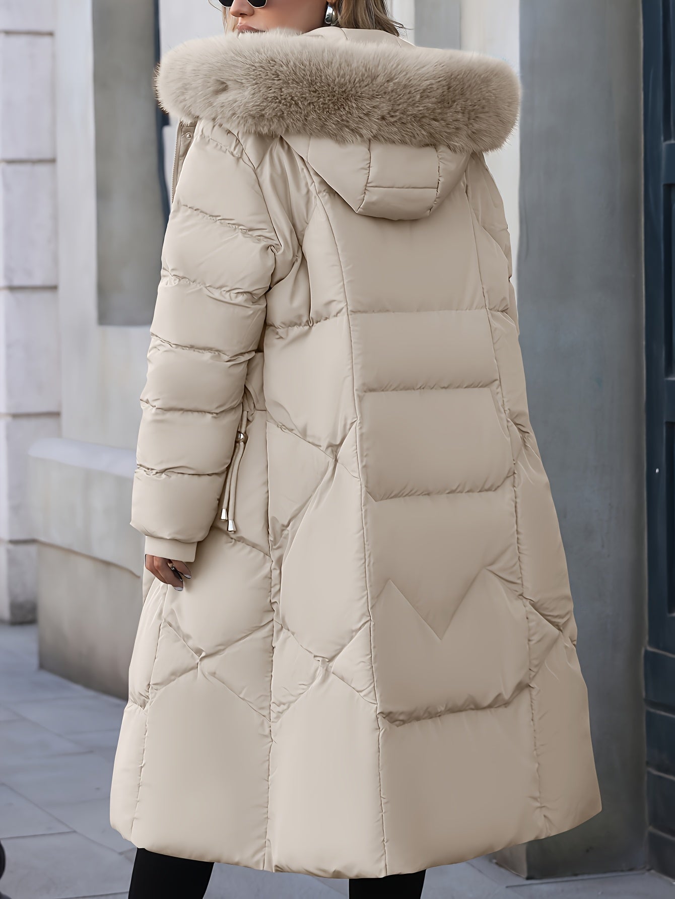 Women's Black Faux Fur Hooded Puffer Jacket Long Warm Fall Winter Outerwear