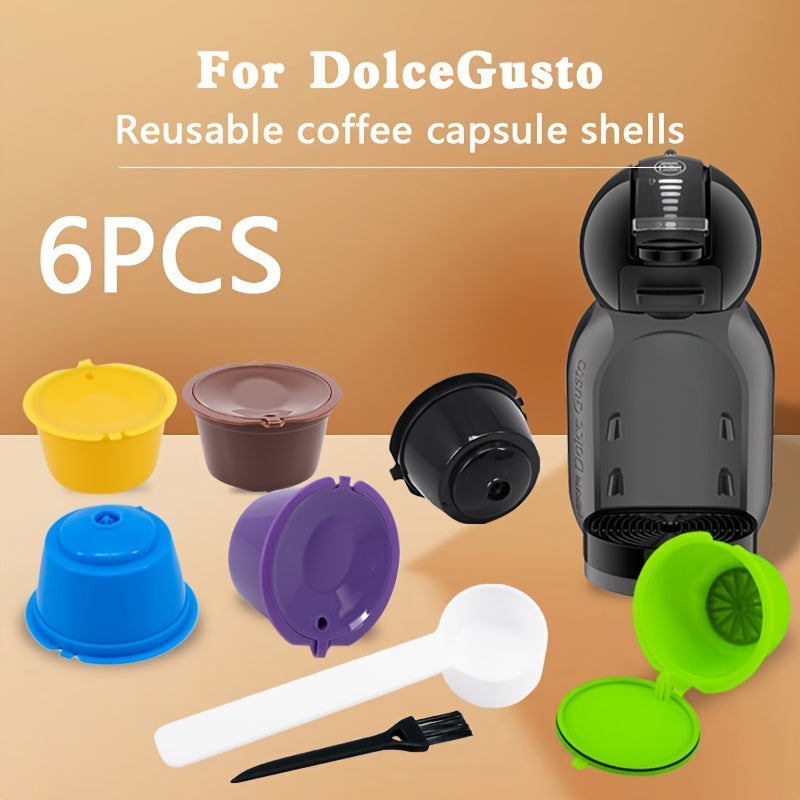 Reusable Coffee Pods Pack of 6 with Spoons and Brushes for Camping and Travel