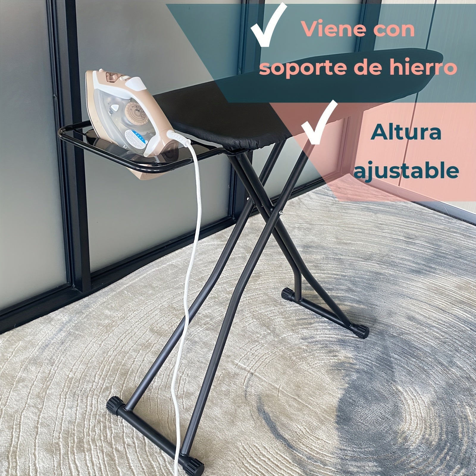 Регулируемая гладильная доска с подставкой, компактный дизайн, 119,99 x 38,0 см - складная для удобного хранения, изготовлена из прочной легированной стали