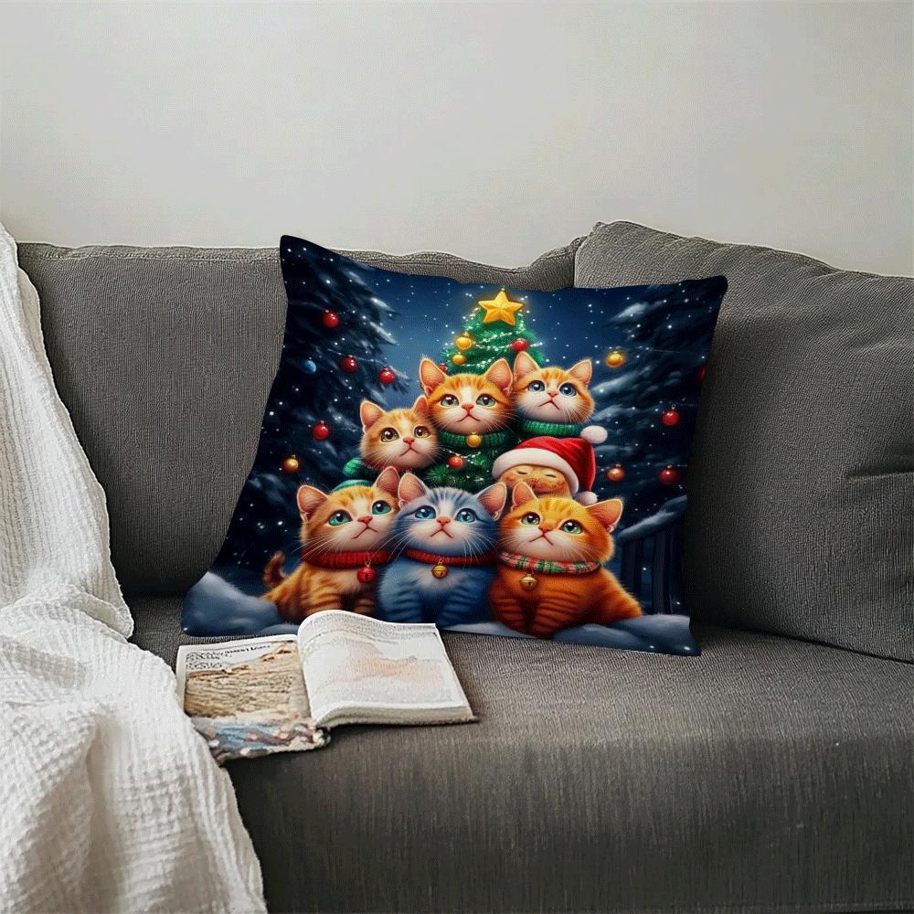 Christmas Cat Throw Pillow Cover 45cm Decorative Cushion for Women Daughters Moms