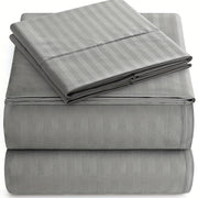 Luxury Striped Sheet Set 4 Pieces 1800 Thread Count Microfiber Deep Pockets Breathable